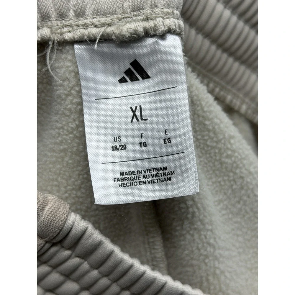 Adidas Pants Youth XL Beige Fleece Joggers Three Stripes Ankle Cuffed‎ Pull On